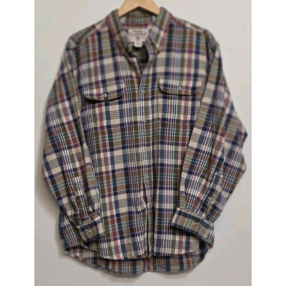 Wrangler Rugged Wear Plaid Thick Button Up Western Mens XL Long Sleeve Soft